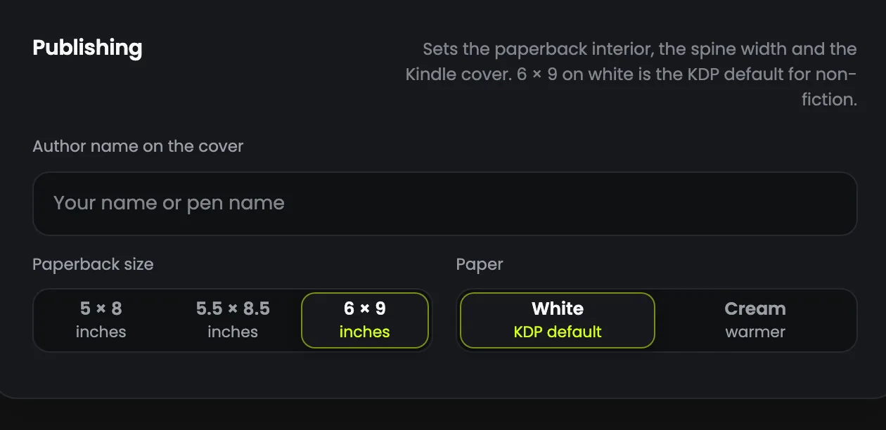 The author name, the paperback size and the paper colour